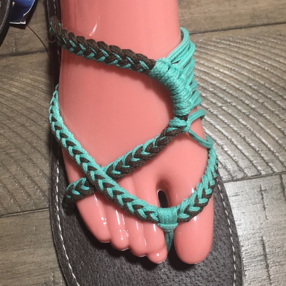 NWT Plaka Oceanside flip flop sandals turquoise and brown Sz 10 - Picture 4 of 8